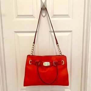 Michael Kors Hamilton Satchel Mandarin Orange Pebbled Leather Gold Hardware